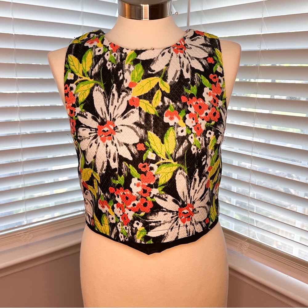 Sophie Rue Vibrant Color Floral Cropped sleeveless Top With Black Foundation